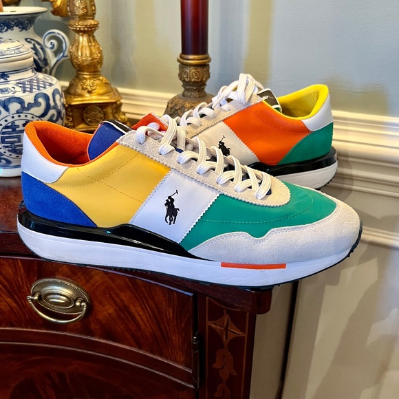 NWOB Men's Polo Ralph Lauren Train 89 Paneled Colorblocked Lace Up Sneakers 13 - Picture 1 of 10